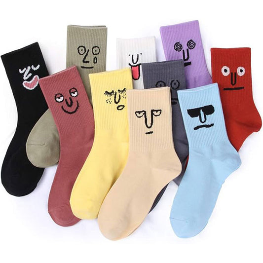 10 Pairs Crazy Funny Emotion Crew Socks Soft Cotton - 10 different fun designs and color per pack