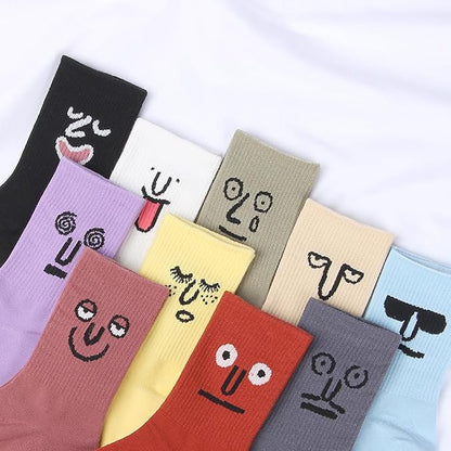 10 Pairs Crazy Funny Emotion Crew Socks Soft Cotton - 10 different fun designs and color per pack