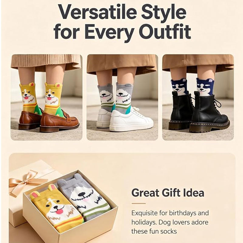 5 Pairs Socks for Women, Fun Cat Dog Animal Funny Socks Gifts