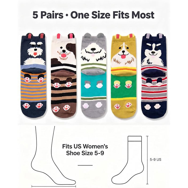 5 Pairs Socks for Women, Fun Cat Dog Animal Funny Socks Gifts