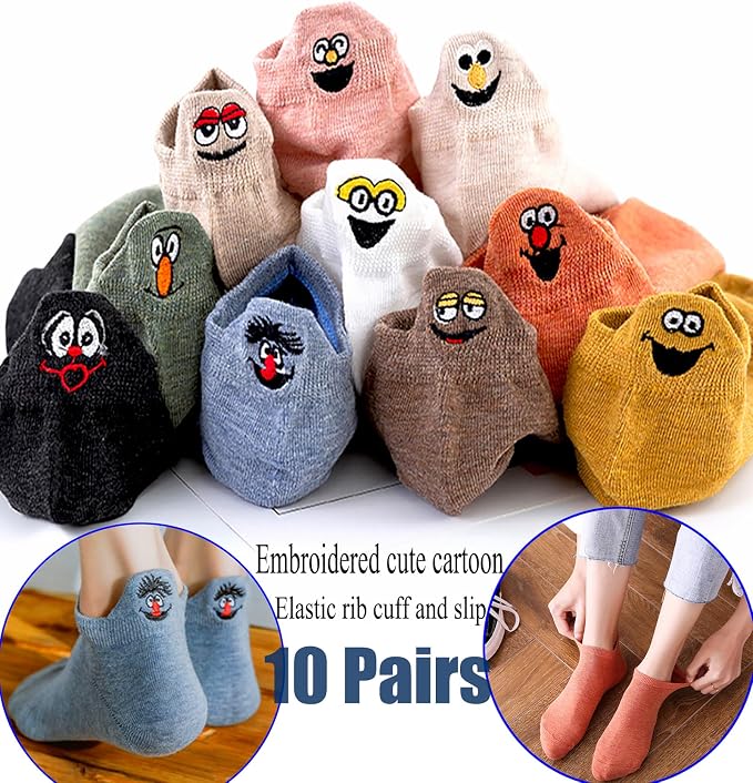Novelty Socks Cotton Cute Funny Smile Face Women Girls Low Cut Ankle Socks