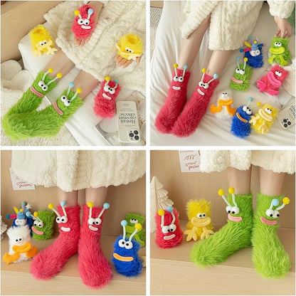 Ankle Socks, Winter Fuzzy Socks for Women Girls Cosy Soft Warm Casual Home Sleep Sock Cartoon Dolls Sock