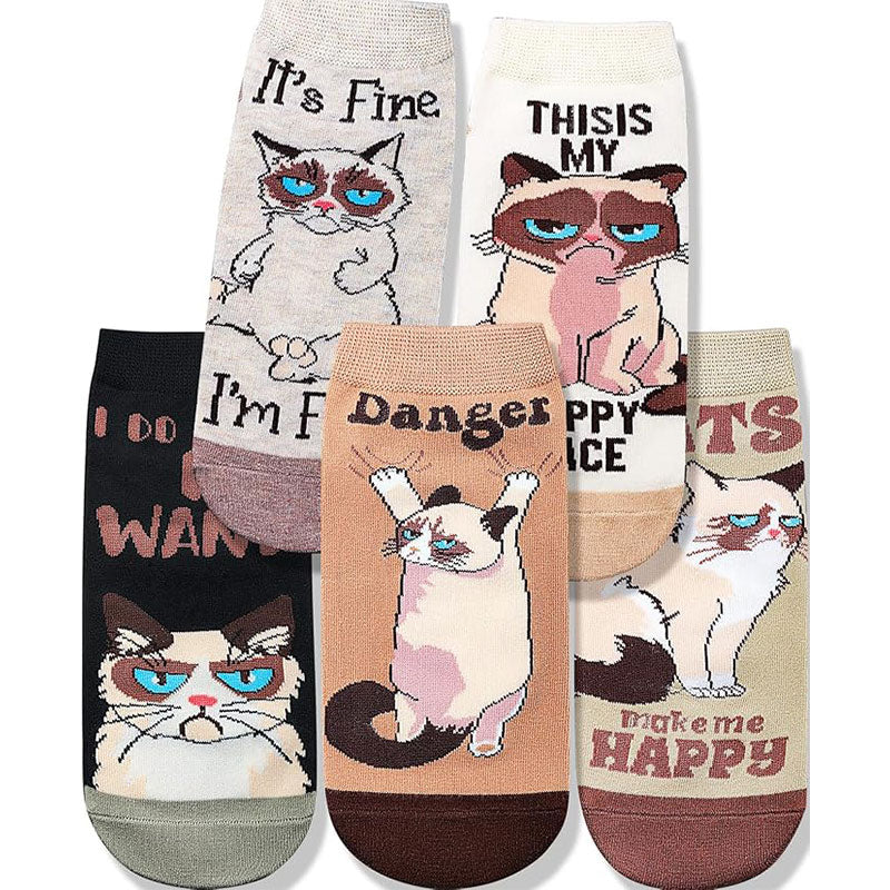 Funny Cat Ankle Socks for Women - Cute Cat Lover Stocking Stuffer Gifts