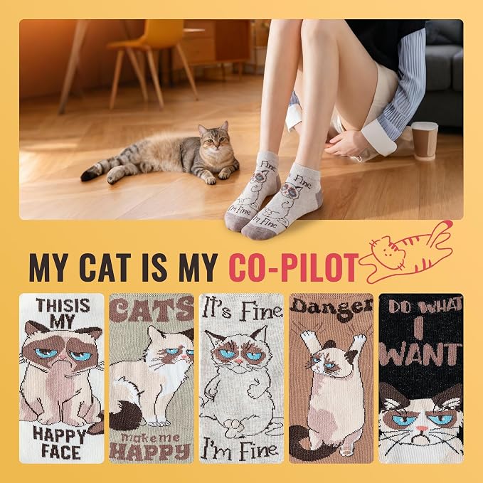 Funny Cat Ankle Socks for Women - Cute Cat Lover Stocking Stuffer Gifts