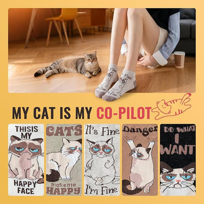 Funny Cat Ankle Socks for Women - Cute Cat Lover Stocking Stuffer Gifts